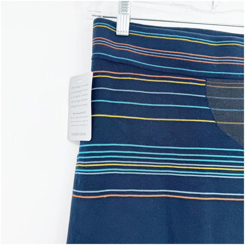 Akris Punto Matrix Flower Striped Knit Midi Skirt In Navy-Multi Size 6 NWT - Picture 9 of 12